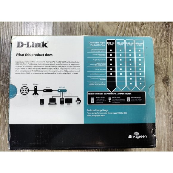 D-Link DES-105 5 Port Fast Ethernet Desktop Switch 10/100 RJ45 200 Mbps - Picture 4 of 5
